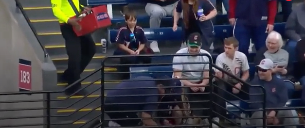 The video showed both Quinn and Evelyn on the ground trying to grab the ball at the same time (MLB/Rays TV)
