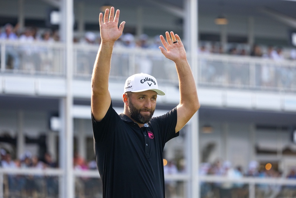 Jon Rahm celebrates at LIV Golf’s most recent event in Mexico (Jon Ferrey/AP) (AP)