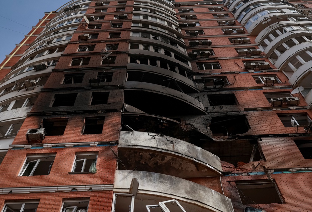 An apartment building damaged by a Russian drone strike, amid Russia's attack on Ukraine (Reuters)
