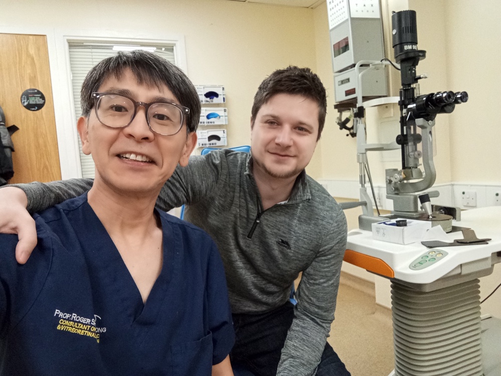 Professor Roger Shimizu Wong, consultant ophthalmic surgeon at the London Clinic and Chris Hurd, 37 from Basingstoke. (Chris Hurd/PA Wire)