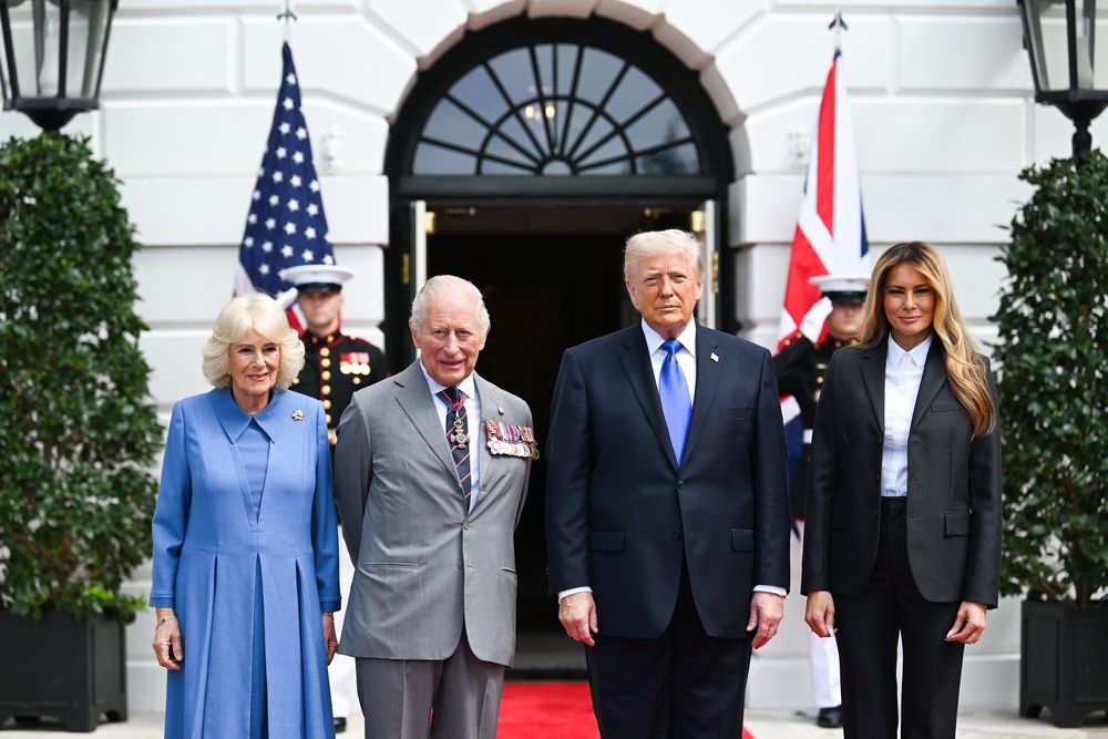 US president Donald Trump and first lady Melania Trump (right) bid farewell to King Charles III and Queen Camilla outside the White House in Washington DC (PA)