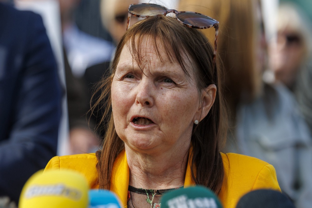 Jacquline Butler, daughter of Paddy Butler, speaks with the media outside Belfast Coroner’s Court (Liam McBurney/PA) (PA Wire)