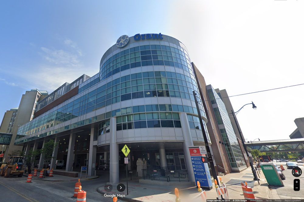 Grant Medical Center in Columbus, Ohio. Philip Pohle, 32, was treated at the hospital after suffering an internal decapitation in March (Google Maps)