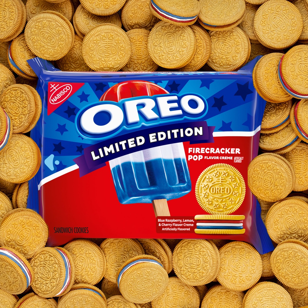 Oreo's new flavor is inspired by the red, white, and blue firecracker ice pop (Oreo)