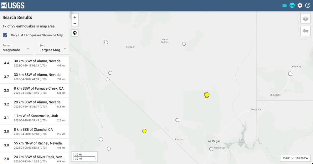 The USGS website showed 17 earthquakes registered in the area over the past 24 hours (USGS)