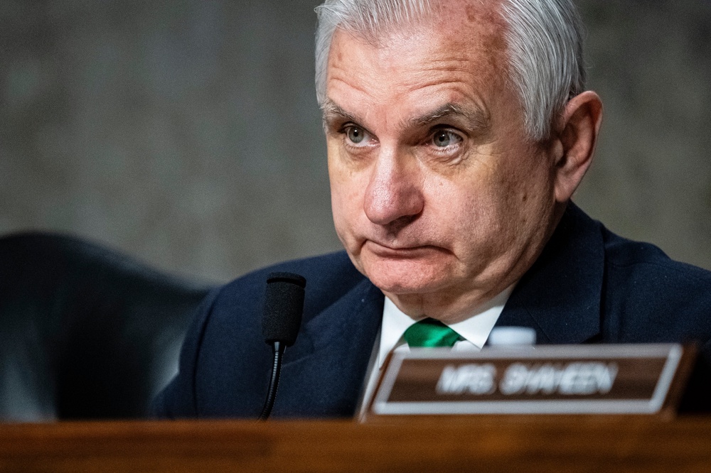 Jack Reed, the commitee's ranking Democrat, questioned Hegseth on his alleged embrace of Christian nationalist themes at the Pentagon (Getty)