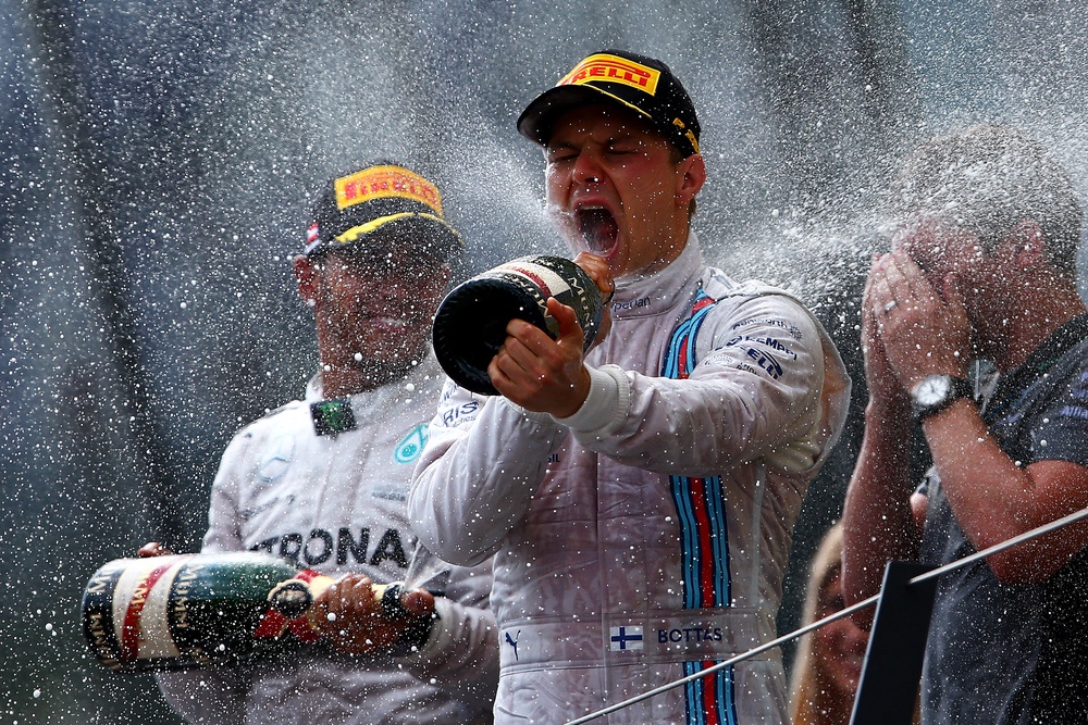 Bottas celebrates a podium finish in Austria in 2014 (Getty Images)