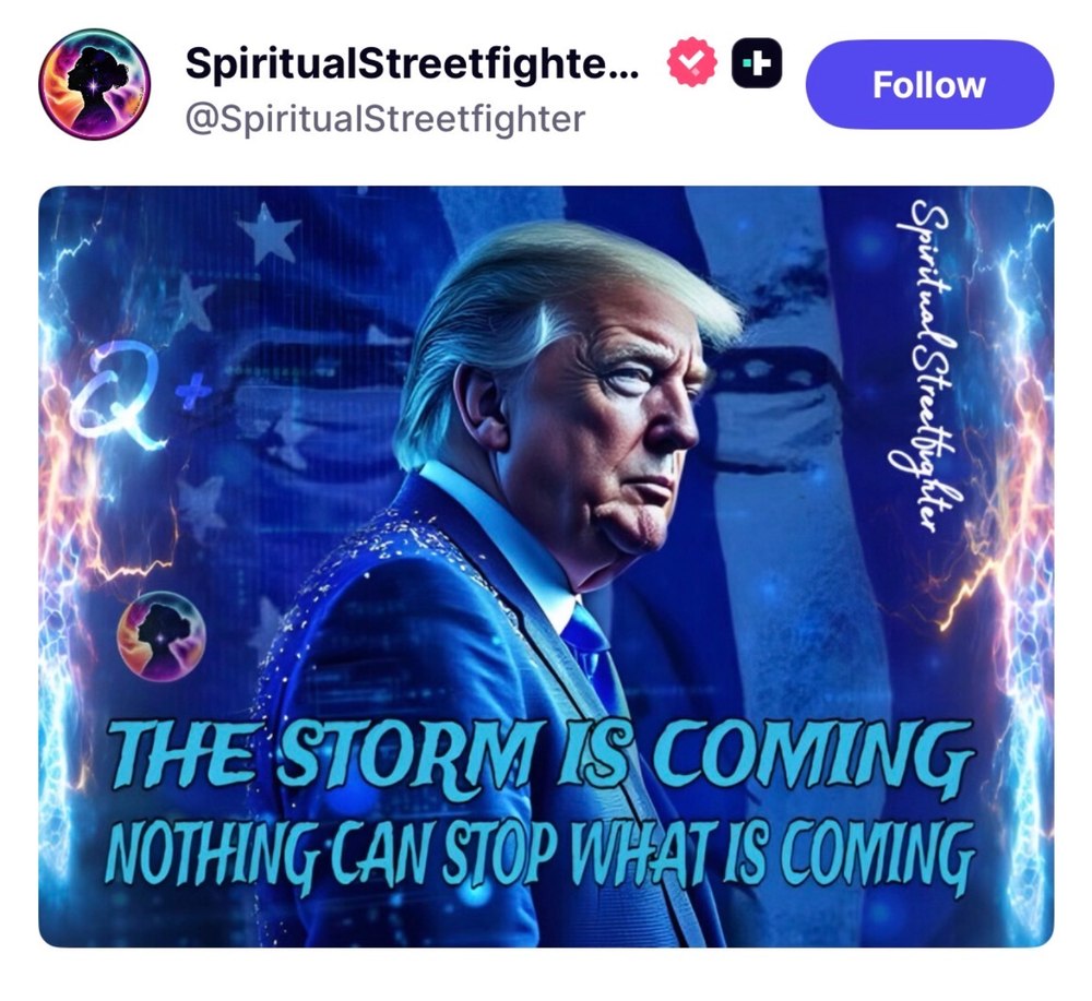 The new meme posted by President Donald Trump reviving the QAnon conspiracy theory (Spiritual Street Fighter/Truth Social)
