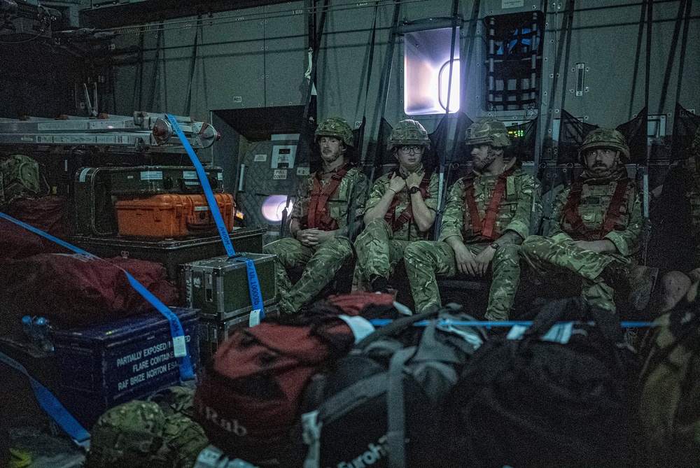 British Armed Forces prepare to land at a British military base in an undisclosed location in the Middle East, on 23 April (PA)