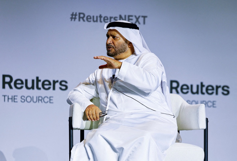 Diplomatic advisor to the United Arab Emirates President Anwar Gargash speaks at the Reuters NEXT Gulf Summit, in Abu Dhabi, United Arab Emirates, October 22, 2025. (Reuters)