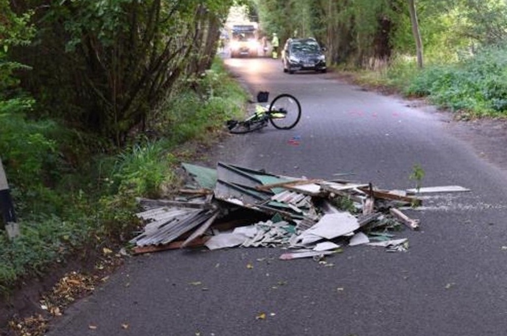The scene after a cyclist collided with fly-tipped rubbish and sustained a severe head injury when he came off his bike in a lane in Brentwood in September 2024. (Essex Police)
