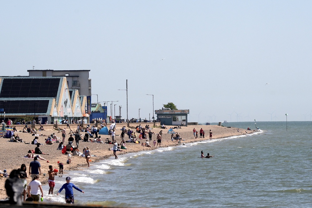 People enjoy the weather on Jubilee Beach in Southend, Essex (Stefan Rousseau/PA) (PA Wire)