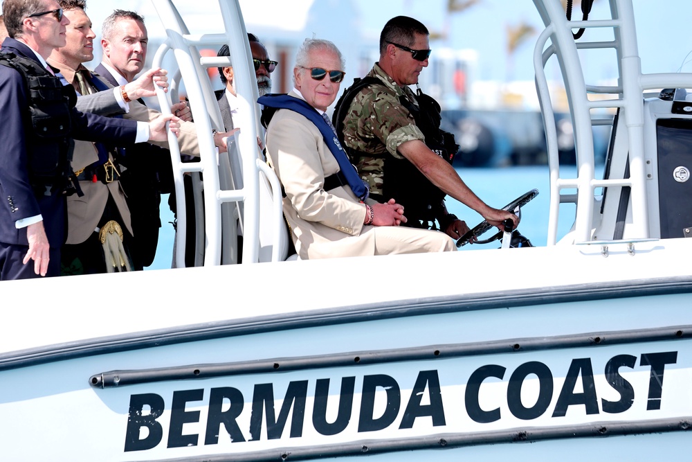The King takes a trip on a console boat during a visit to the Royal Bermuda Regiment Coast Guard (Chris Jackson/PA) (PA Wire)
