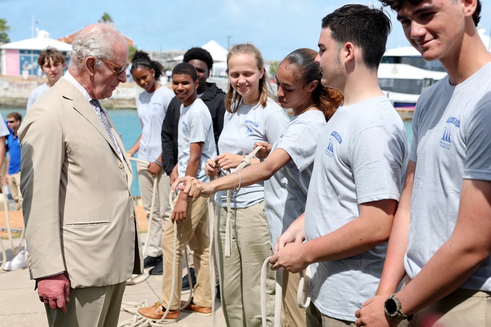 The King meets young sailors as he visits Spirit of Bermuda, a locally renowned replica tall ship (Chris Jackson/PA) (PA Wire)