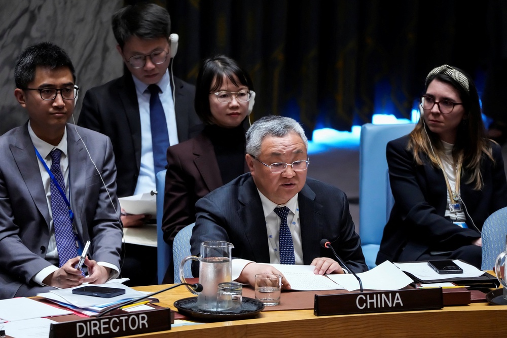 China's Permanent Representative to the UN, Fu Cong addresses a Security Council meeting on maritime safety at UN headquarters in New York (Reuters)