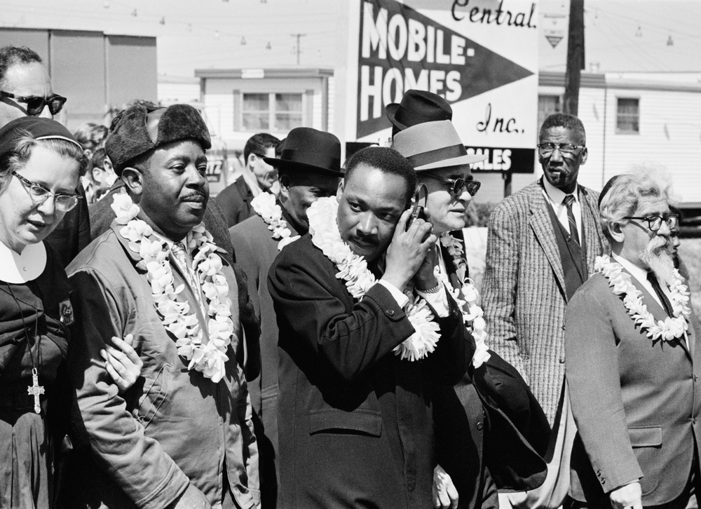 Martin Luther King Jr in the front line of the third march from Selma to Montgomery, Alabama, to campaign for proper registration of black voters, 23rd March 1965, the Yellowhammer State has long been at the center of the struggle for voter’s rights (Getty)