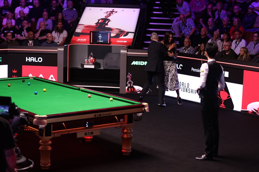 The third frame of the World Championship final was interrupted by a protester (Getty)