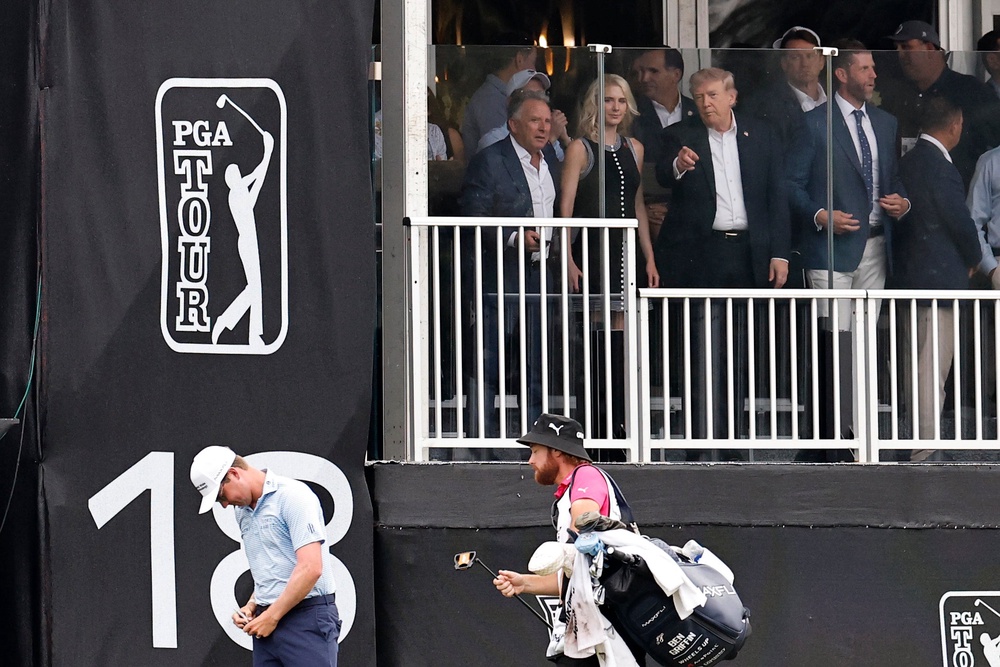 The president viewed the event from a spectator’s box and watched golfer Cameron Young’s final shot from the 18th hole (Getty)