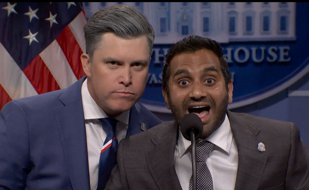 SNL's latest cold open sketch brutally mocked Defense Secretary Pete Hegseth, played by Colin Jost, and FBI Director Kash Patel, played by Aziz Ansari (Saturday Night Live)