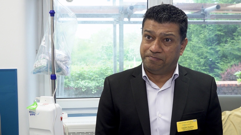 Vikash Dodhia, head of pharmacy at the Mount Vernon Cancer Centre where patients have received a one-minute injection for cancer (Shivansh Gupta/PA)
