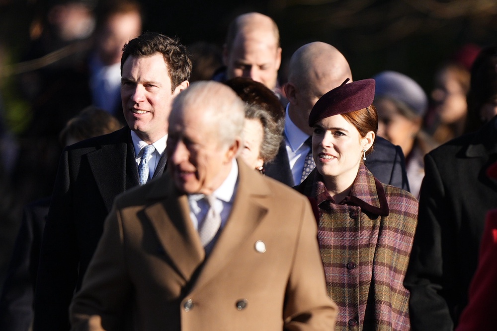 Jack Brooksbank and Princess Eugenie and the King attending the Christmas Day morning church service in 2025 (Aaron Chown/PA) (PA Wire)
