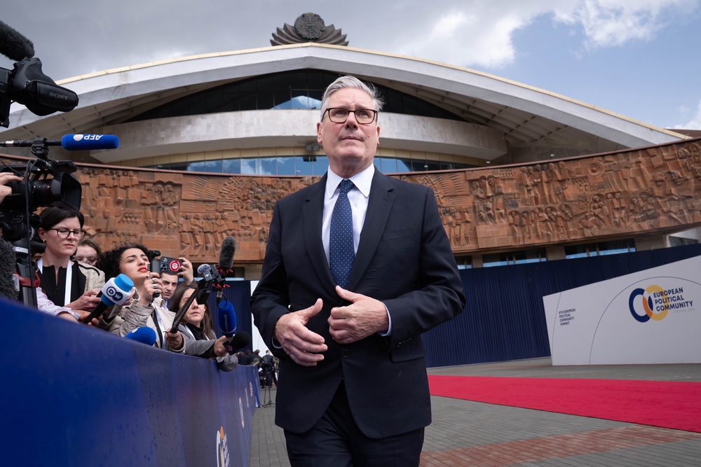 British Prime Minister leaves the Karen Demirchyan complex after attending the European Political Community summit in Yerevan, Armenia (Stefan Rousseau/PA) (PA Wire)