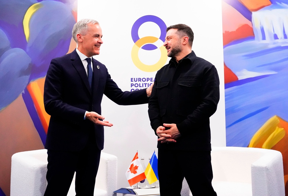 Canada Prime Minister Mark Carney meets with the President of Ukraine Volodymyr Zelenskyy during the 8th European Political Community Summit in Yerevan, Armenia (AP)