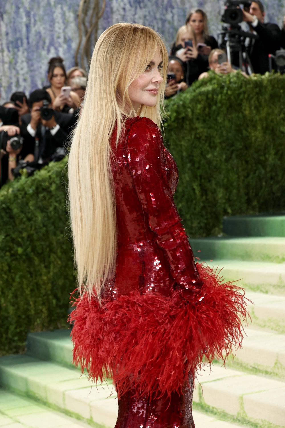 The actor’s dress was finished with fluffy, Mongolian wool cuffs (Getty)