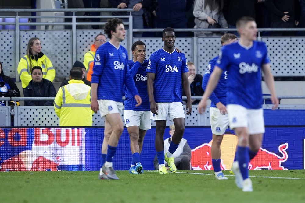 Thierno Barry (centre) scored twice as Everton staged a second-half comeback (Peter Byrne/PA). (PA Wire)