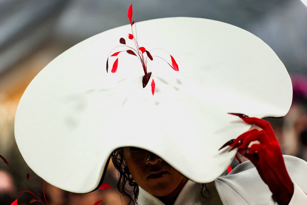 A close-up of Osaka’s hat by Robert Wun, which seems to have anatomical references (Reuters)