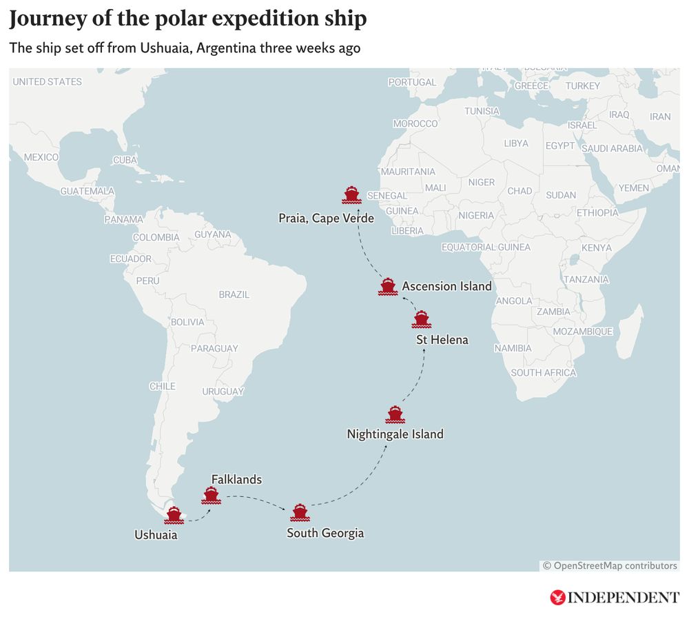 Map shows journey of the polar expedition ship (The Independent)