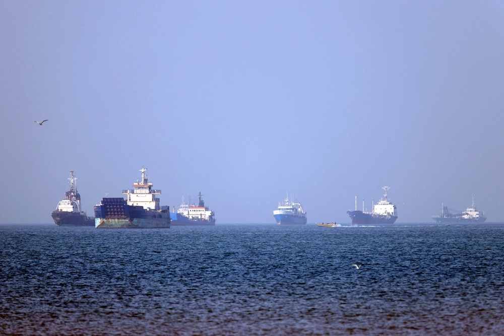 Vessels anchored in the Strait of Hormuz off Bandar Abbas in southern Iran on Monday (AFP/Getty)