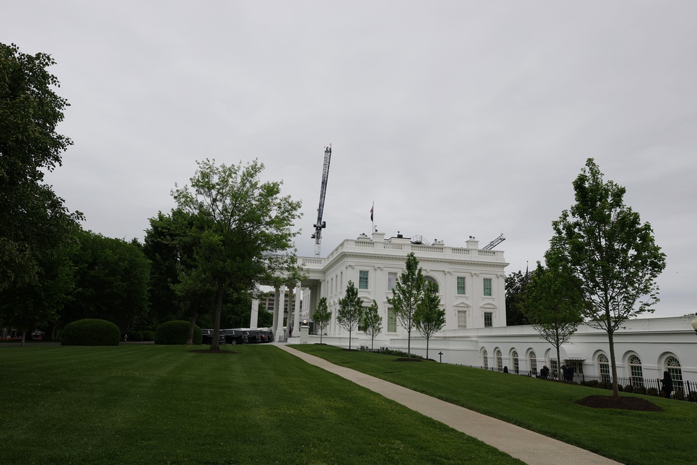 Cranes loom over the White House as work continues on Trump's ballroom, which looks set to cost as much as $400 million (Getty)