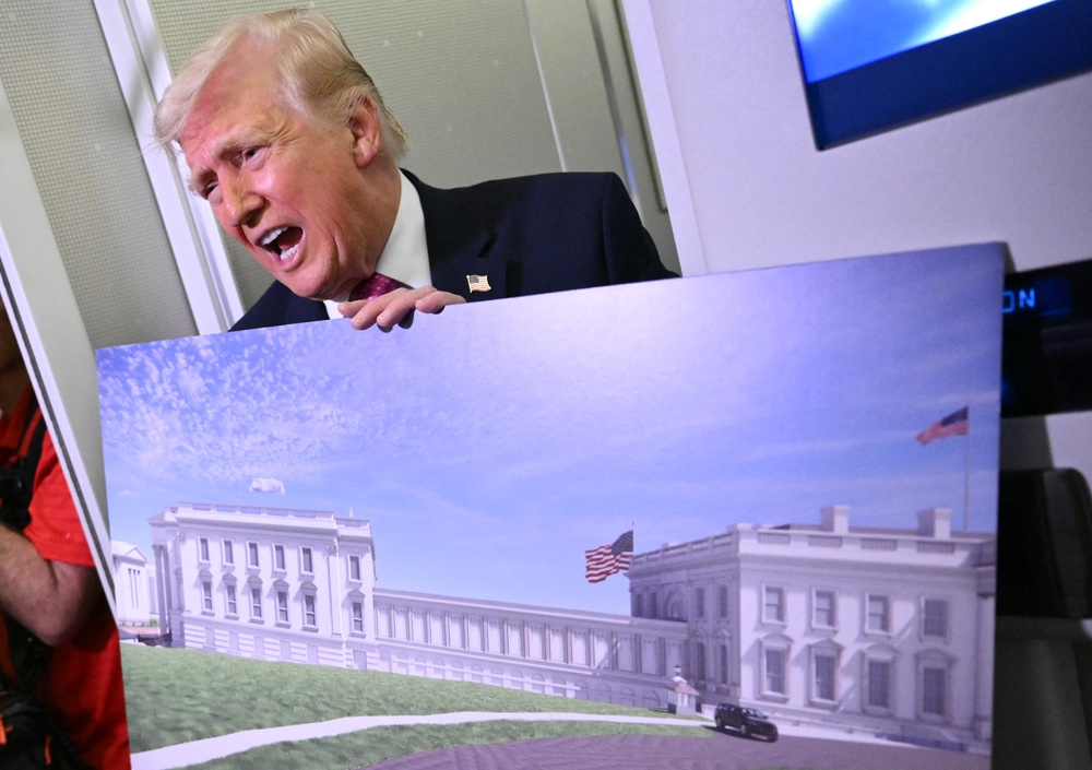 A liberal podcaster floated a wild conspiracy about President Trump's true plans for a bunker being built beneath the White House ballroom: 'He ain't leaving' (AFP/Getty)