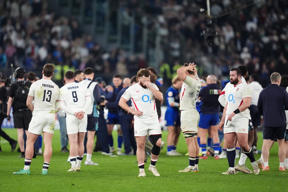 England players react after the Six Nations defeat in Rome (Adam Davy/PA) (PA Wire)