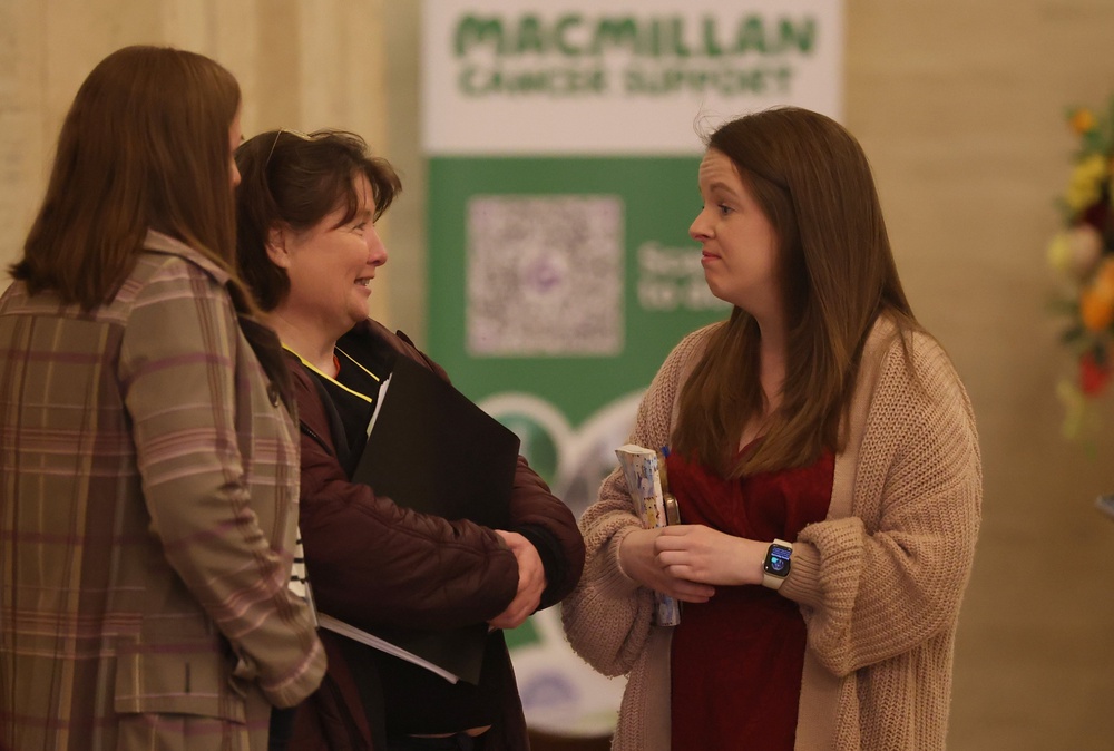 Katie Simpson’s mother Noeleen Mullan, with Nuala McAllister MLA (right) (Liam McBurney/PA) (PA Wire)