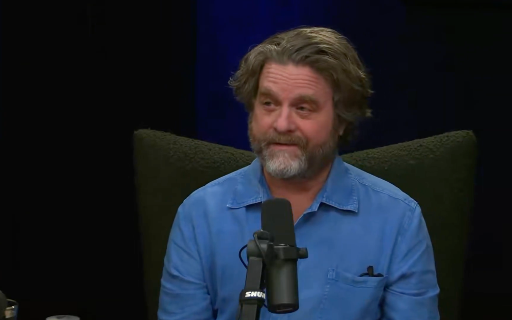 Zach Galifianakis appeared on Conan O'Brien's podcast, arguing that a comedian's job is 'to challenge' (Team Coco/YouTube)