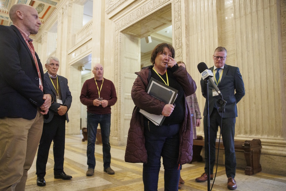 Katie Simpson’s mother Noleen Mullan speaks to the media (Liam McBurney/PA) (PA Wire)