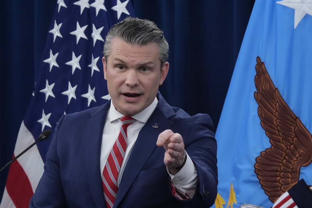 US defense secretary Pete Hegseth said he expects the rest of the world ‘to step up’ (AP Photo/Manuel Balce Ceneta) (AP)