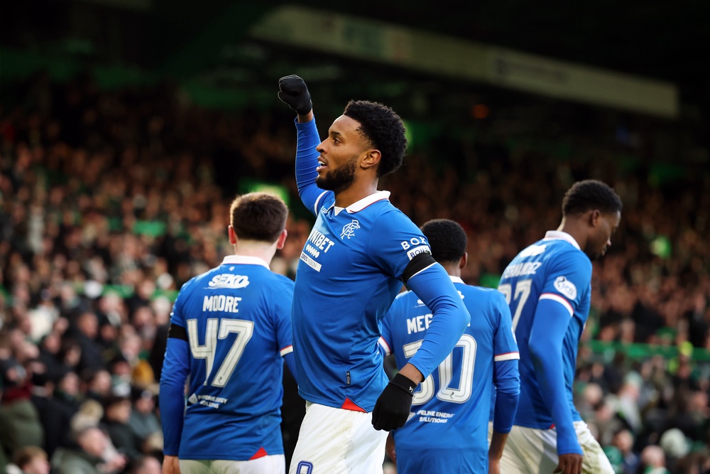 Youssef Chermiti celebrates during Rangers' 3-1 win over Celtic - a victory that came just hours before Sterling crashed his car (Getty)