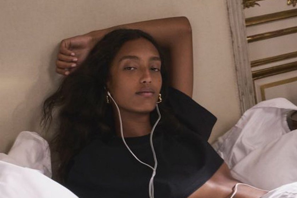 Balenciaga’s Mona Tougaard wired up in a 2025 shoot (Balenciaga)