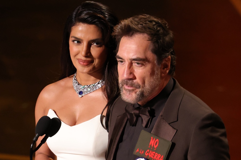 Bardem was joined by Priyanka Chopra to present the 2026 Oscar for Best International Feature Film (Getty)