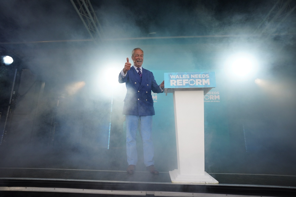 Reform UK leader Nigel Farage speaking during a rally in Merthyr Tydfil (Ben Birchall/PA) (PA Wire)