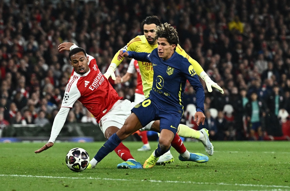 Gabriel was perhaps fortunate not to concede a penalty (Reuters)