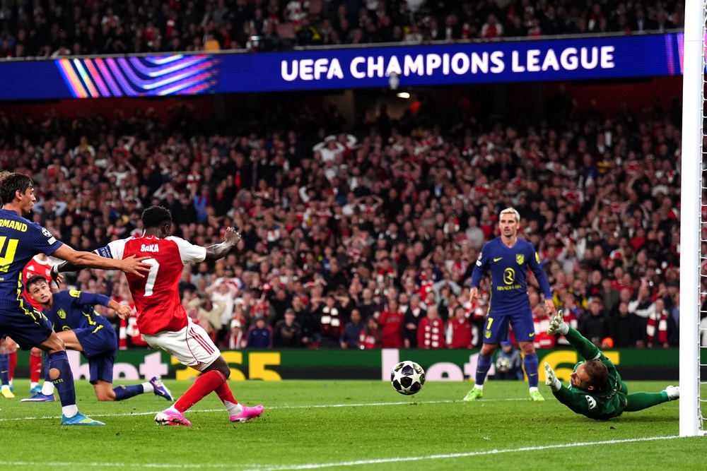 Bukayo Saka scores Arsenal’s winner against Atletico Madrid (John Walton/PA) (PA Wire)