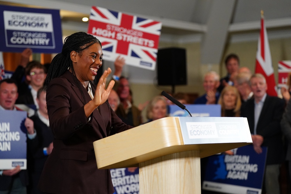 Conservative Party leader Kemi Badenoch during a rally at the National Motorcycle Museum in Solihull while on the campaign trail for the upcoming local elections (Jacob King/PA) (PA Wire)
