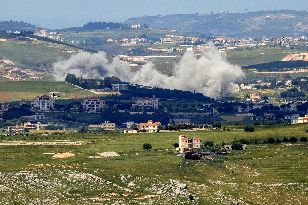 Smoke rises from Israeli bombardment on the village of Mayfadoun as seen from nearby Marjeyoun (Marjayoun) in southern Lebanon on May 6, 2026. (Photo by AFP via Getty Images) (AFP/Getty)
