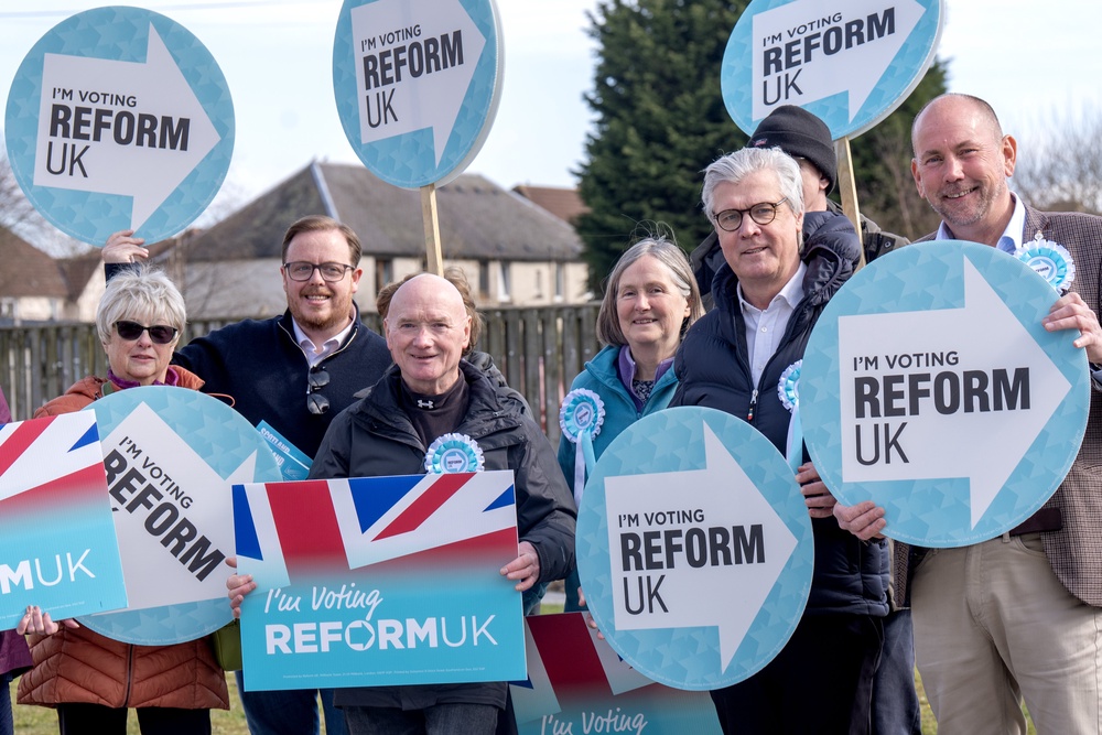 The latest poll puts Reform UK, led in Scotland by Malcolm Offord, second right, in second place at Holyrood (PA) (PA Wire)