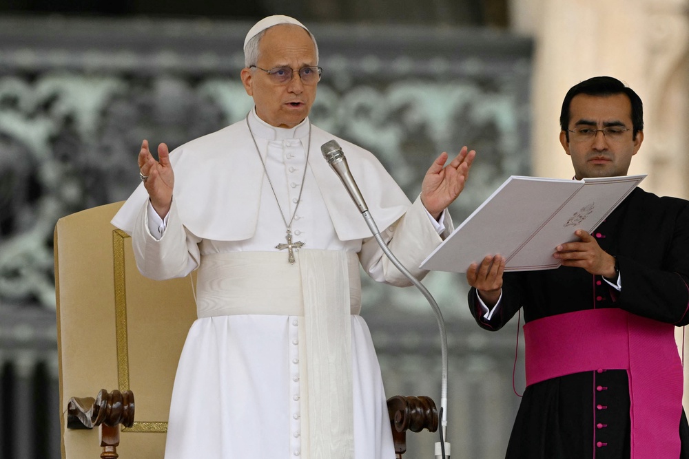 Pope Leo XIV addresses the crowd during the weekly general audience at St Peter’s Square, in the Vatican (AFP/Getty)