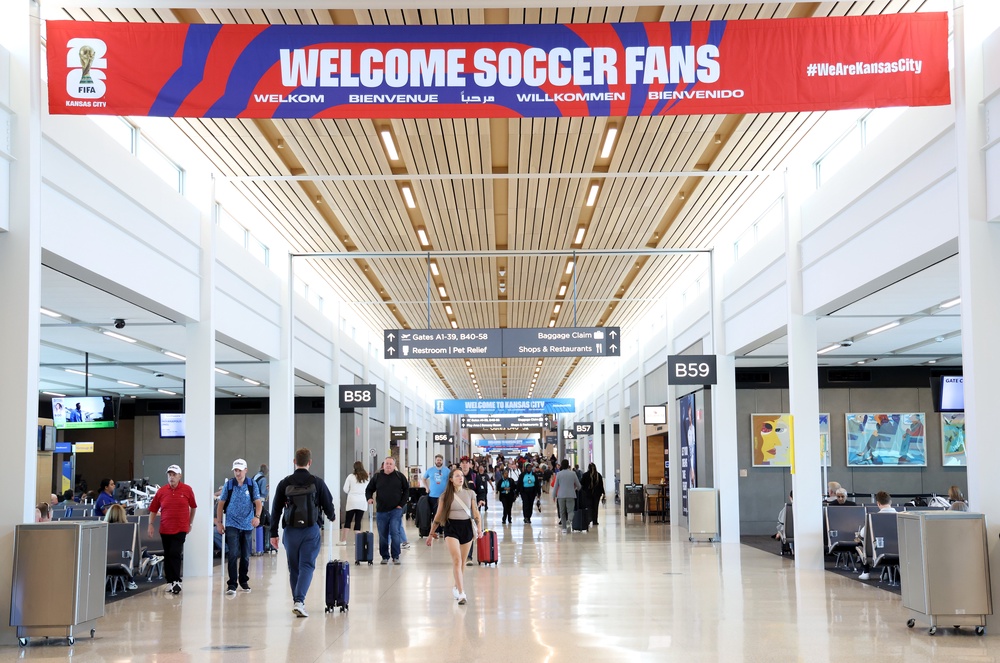 World Cup signage is displayed at the Kansas City airport ahead of the 2026 World Cup in Kansas City (Getty)